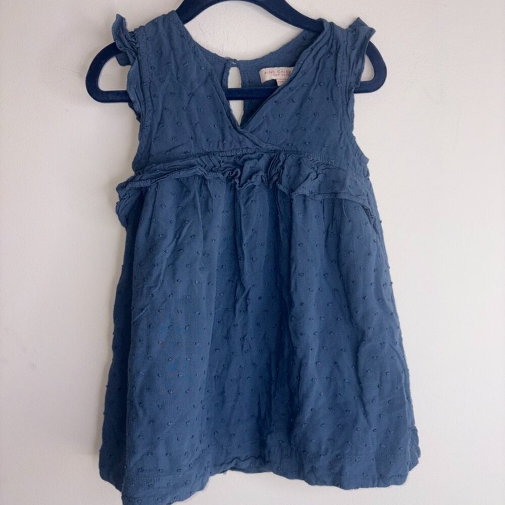 Pink Chicken New York 100% Cotton Little Girls Blue Polka Dot Dress size 2Y